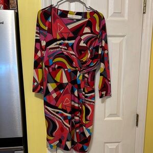 Tracy Negoshian Red and Black Asymmetrical Sheath Dress